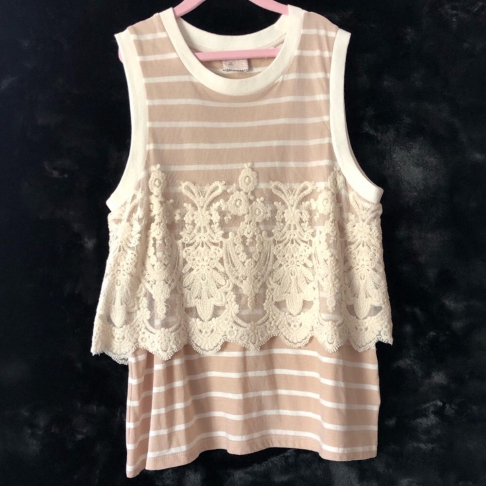 Anthropologie Postage stamp stripe and lace